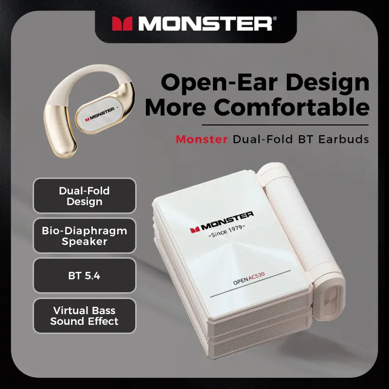π§ Monster AC530 Open-Ear Headset | 165H Battery, Bluetooth 6.0, Ultra Comfort Wireless Earbuds