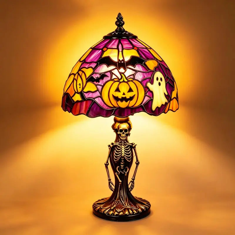 ð Halloween Stained Glass Skeleton Table Lamp | USB Gothic Night Light