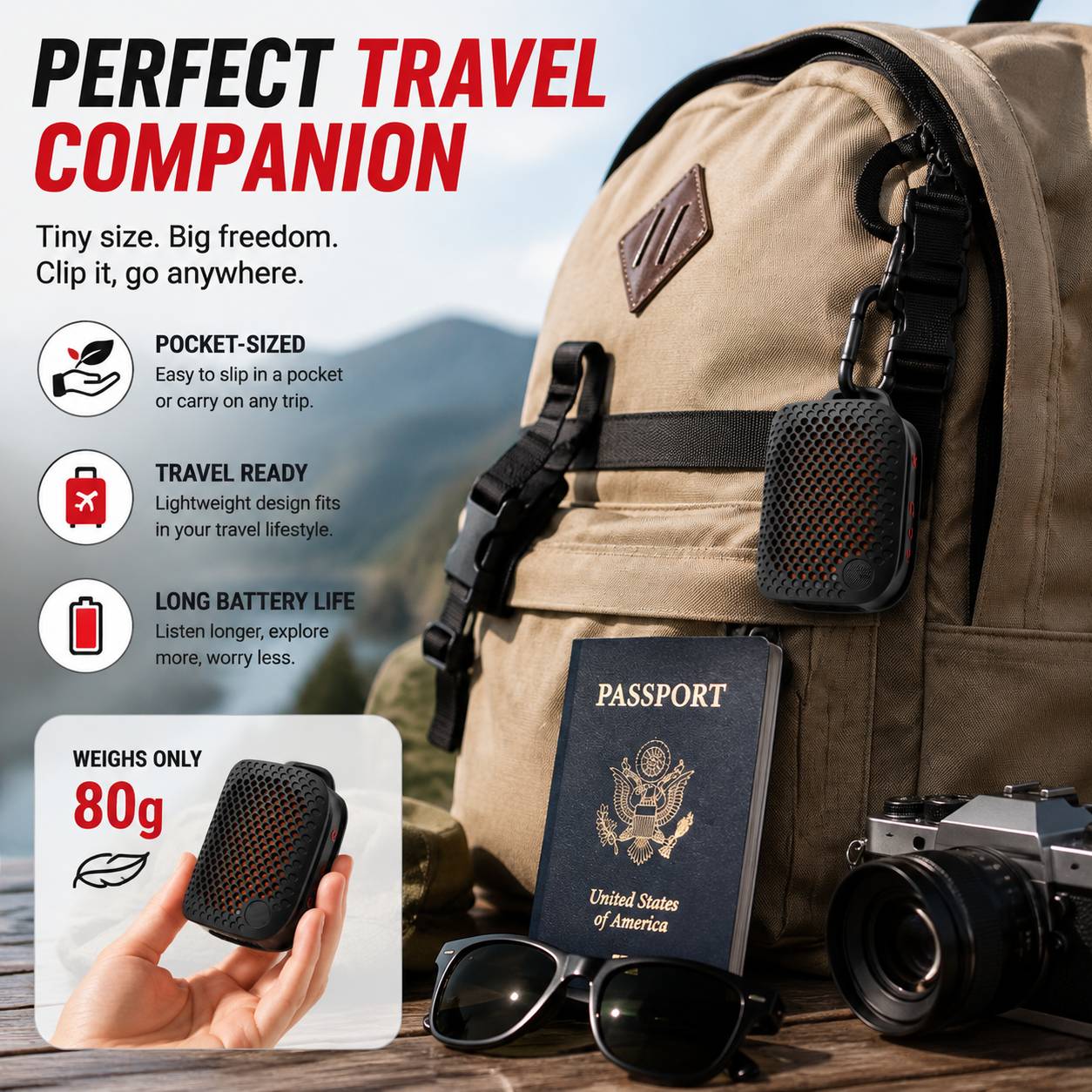 π Outdoor Clip-On Bluetooth Speaker | Waterproof Speaker for Running & Cycling