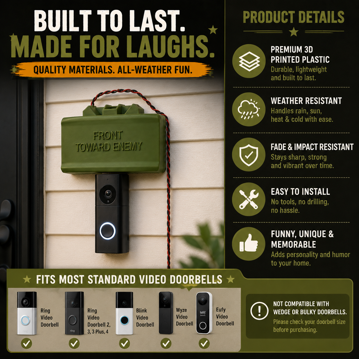 Prank Claymore Mine Doorbell No Soliciting Safe Doorbell Funny Fake Fake Mine Doorbell Gift Bell Button Cover Front for Joke Gag Pranks Gift Toward Friend Adults Home Decor