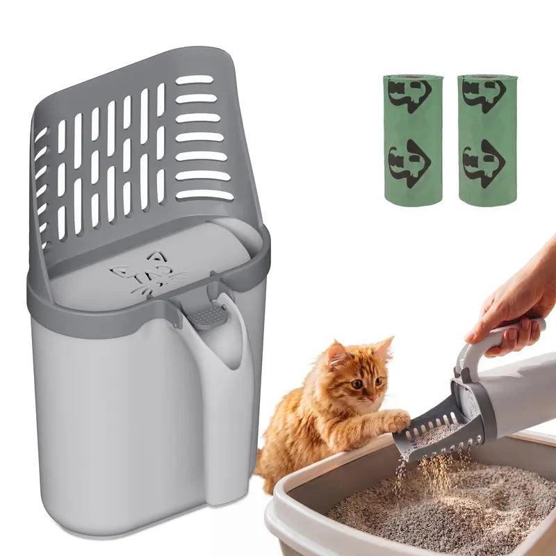 π₯ 50% OFF TODAY | All-in-One Cat Litter Scoop with Built-In Waste Bag Holder | Cleaner One-Hand Cat Litter Cleaning Tool