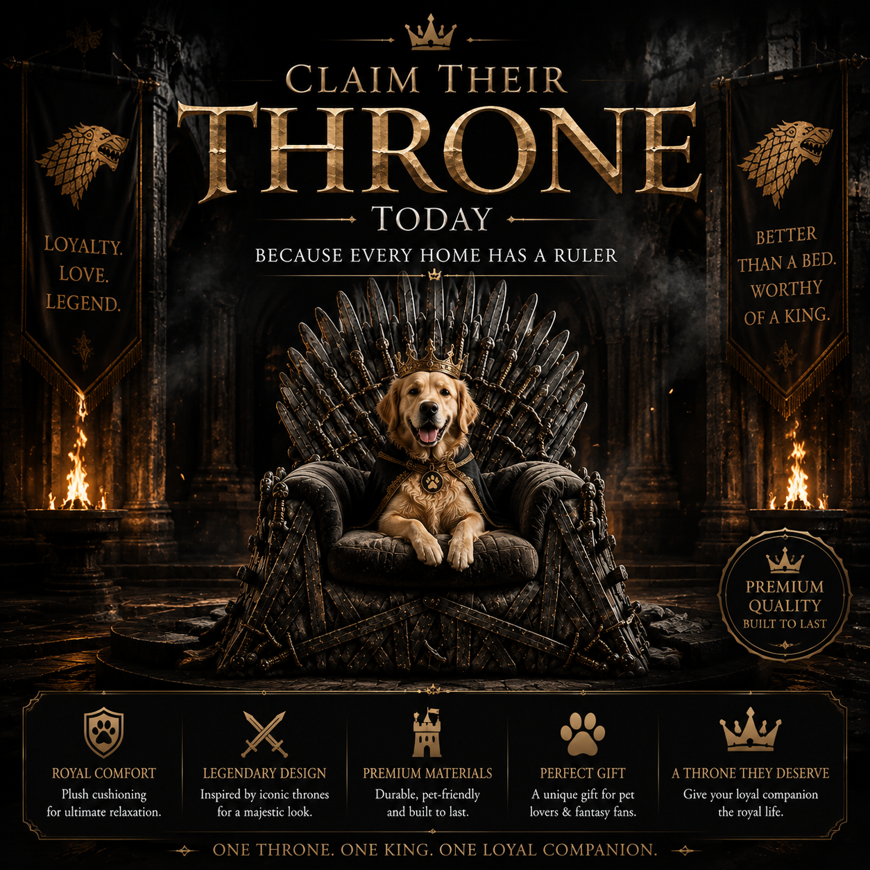 👑Luxury Pet Throne Bed Chair For Dogs Cats – Fantasy Royal Style Pet Furniture