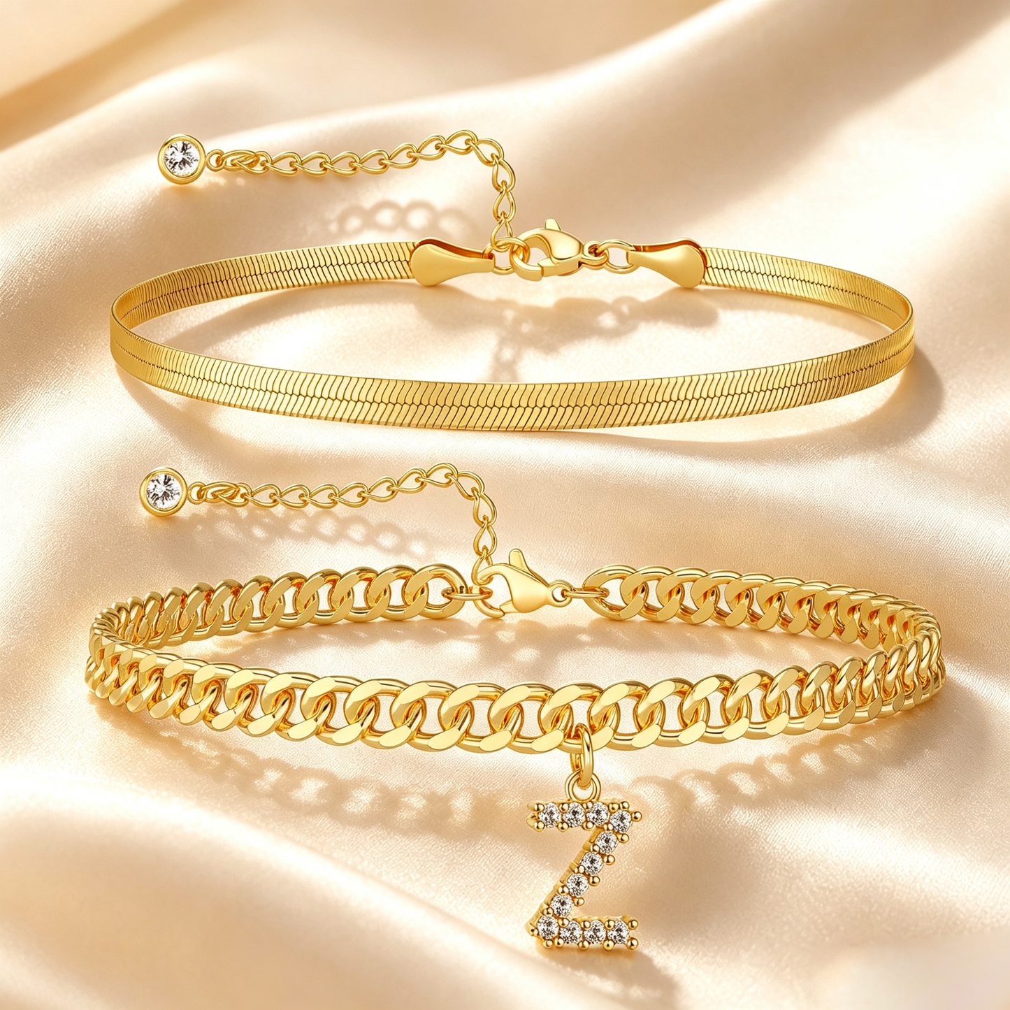 Personalized Initial Anklet – 14K Gold-Plated Waterproof Stackable Letter Charm