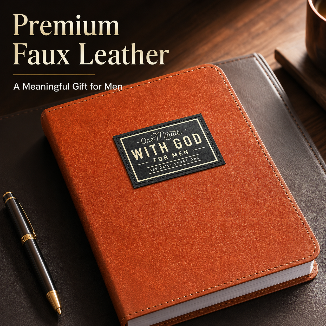 One Minute with God for Men – 365 Days Daily Devotional, Brown Faux Leather Flexcover, Christian Gift for Men, Bible Prayer Journal for Dad Husband Father, Portable Pocket Size