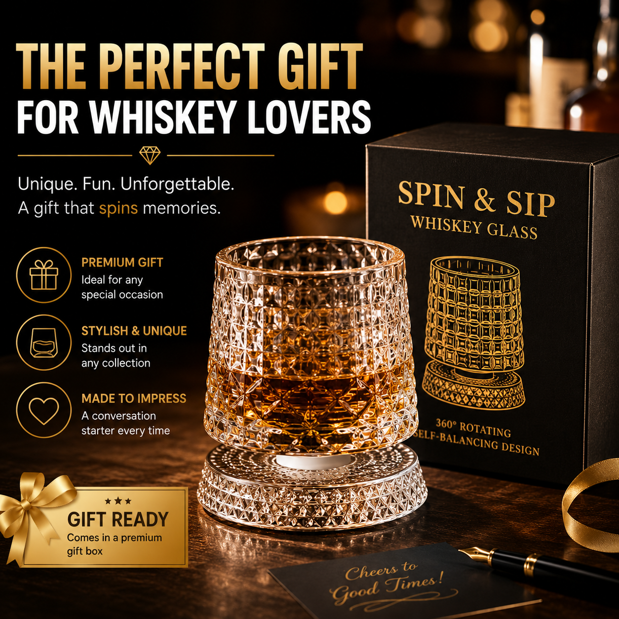 360° Rotating Crystal Glass Cup – The Fun Drinkware That Won’t Tip Over