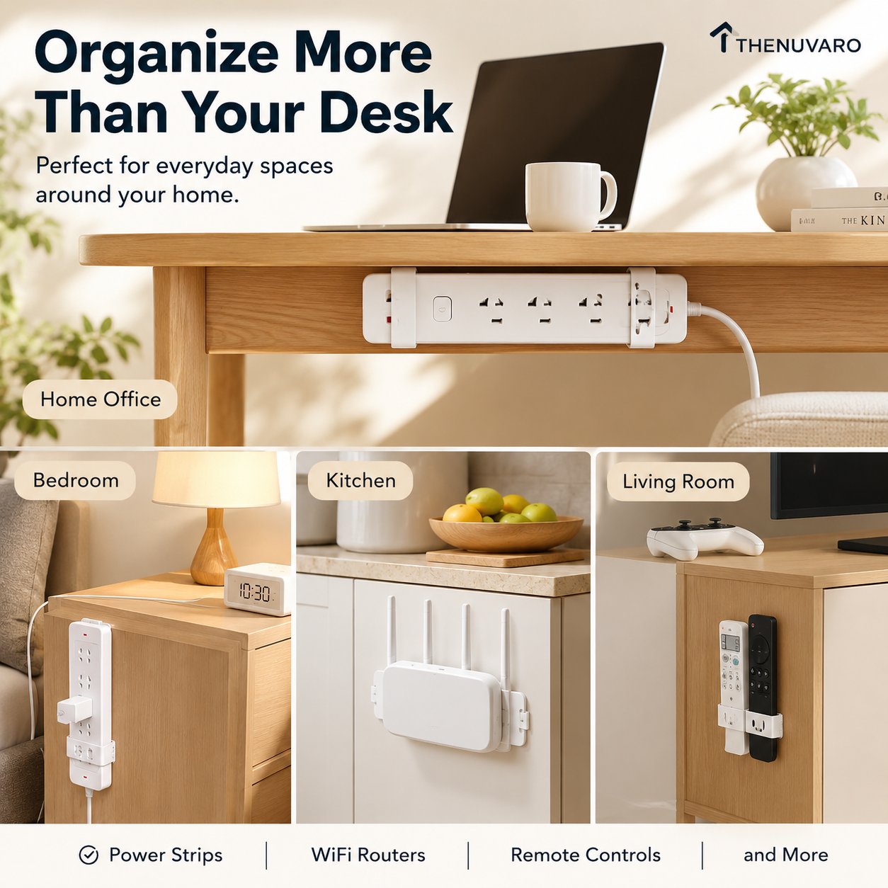 π10 Counts Punch-Free Power Strip Holder β Peel, Stick & Organize