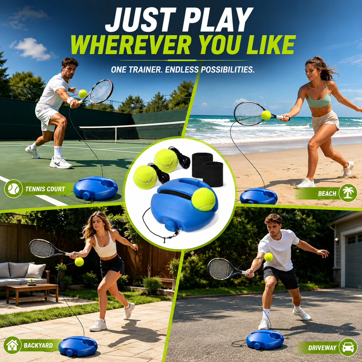 🎾 Solo Tennis Trainer Rebound Set – Practice Anytime, No Partner Needed,3 Balls