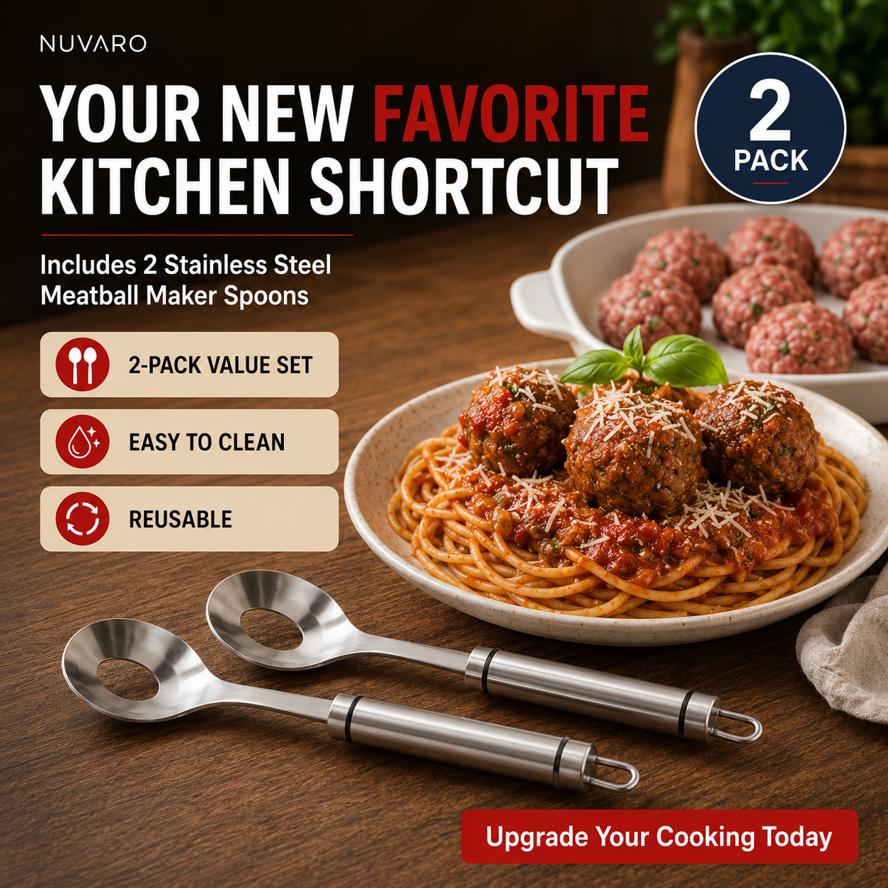 🍝 2-Pack Stainless Steel Meatball Maker Spoon – Make Perfect Meatballs Without Messy Hands