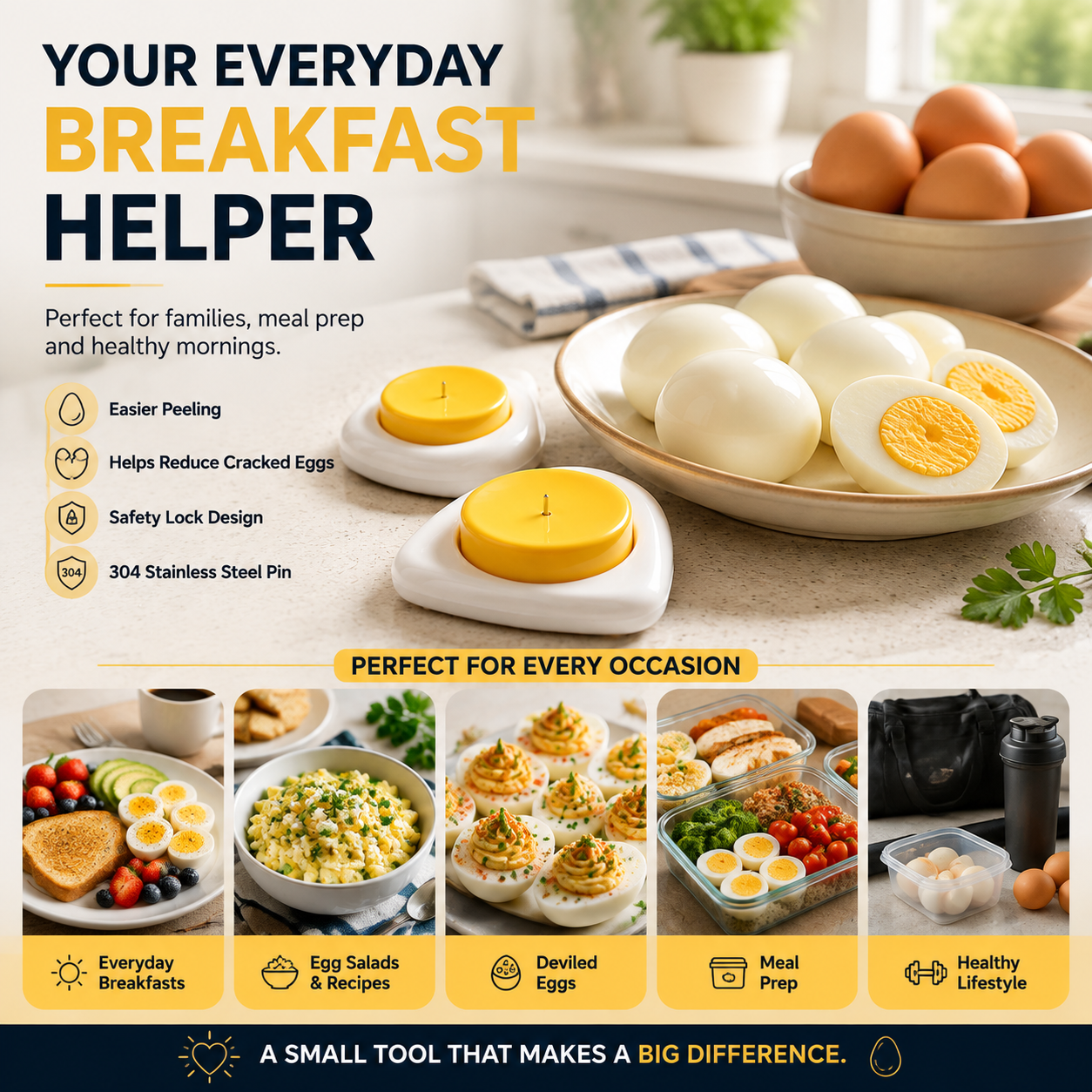🥚 2PCS Egg Piercer for Perfect Boiled Eggs – Easy Peel Egg Tool with Safety Lock & 304 Stainless Steel Pin
