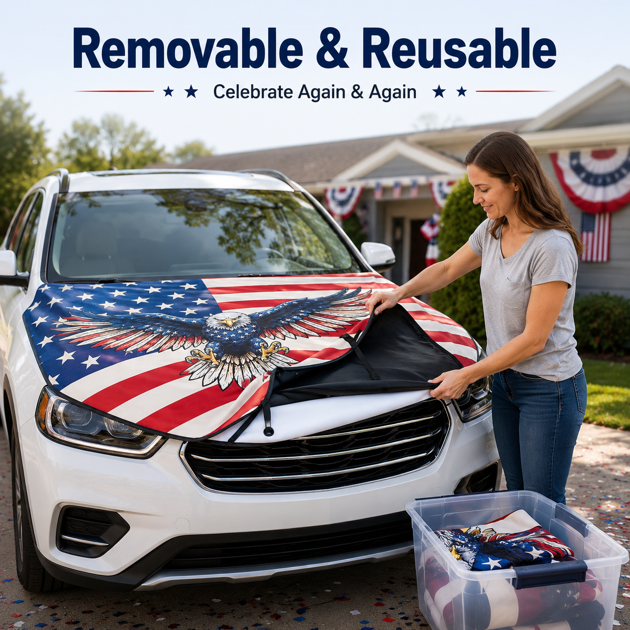 ๐บ๐ธ Texas Flag Car Hood Cover with Dual Triangle Fasteners โ Easy-Install Patriotic Decoration for Trucks, SUVs & Cars