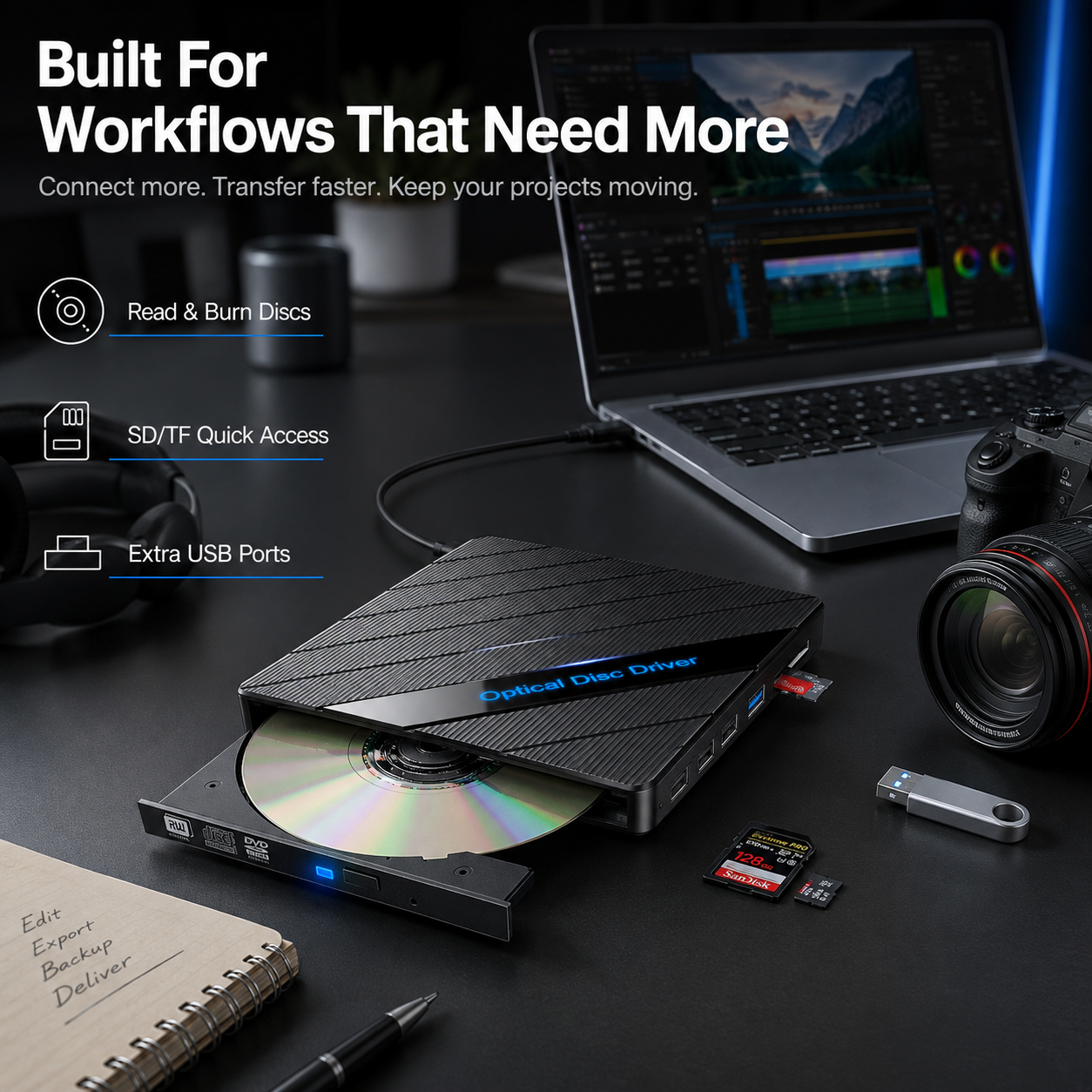 🔥 All-in-One External DVD Drive – Read, Burn, Transfer & Expand Your Laptop Connections