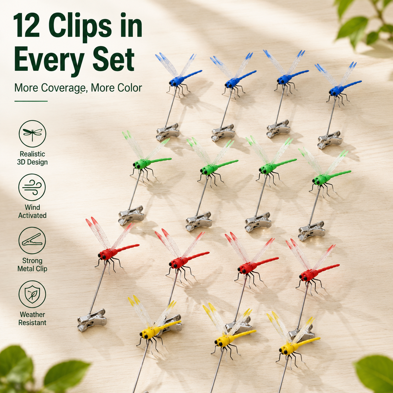 πͺ° 12-Pack Outdoor Dragonfly Clips β Natural Garden & Camping Decoration