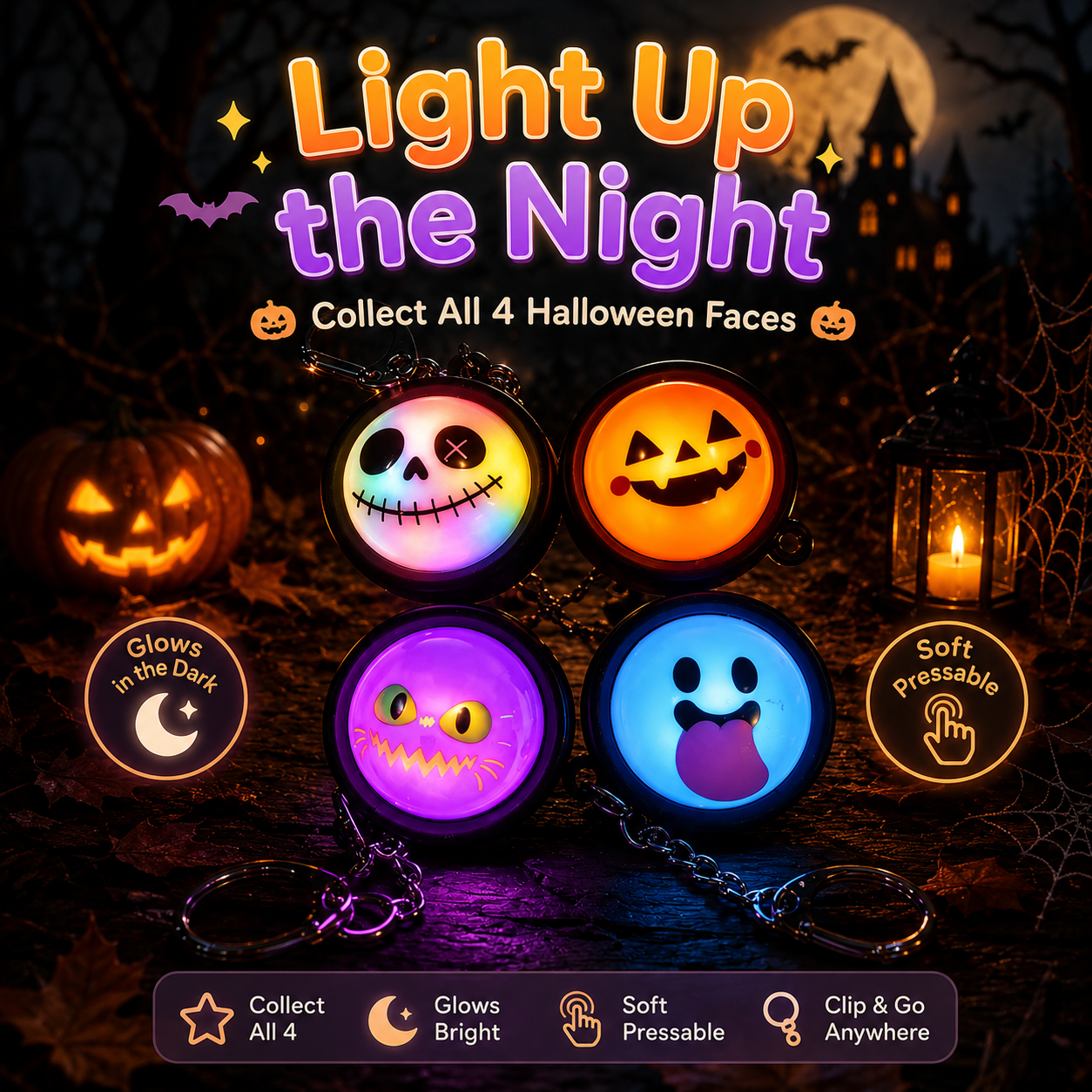 π Press-to-Glow Halloween Dumpling Keychain β Cute Light-Up Fidget Toy