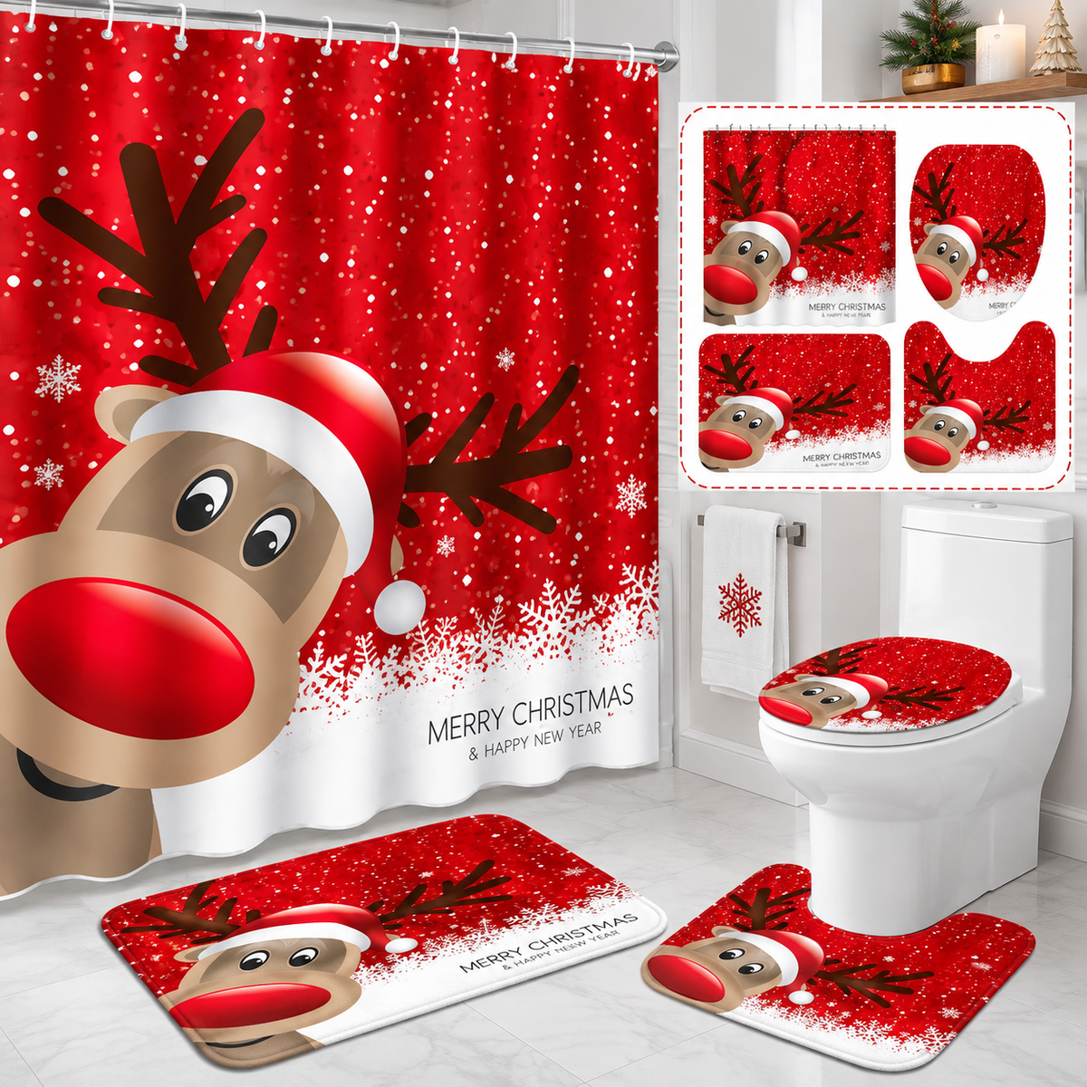 ππ Christmas Bathroom Makeover Set β 4 Matching Pieces for Instant Holiday Cheer
