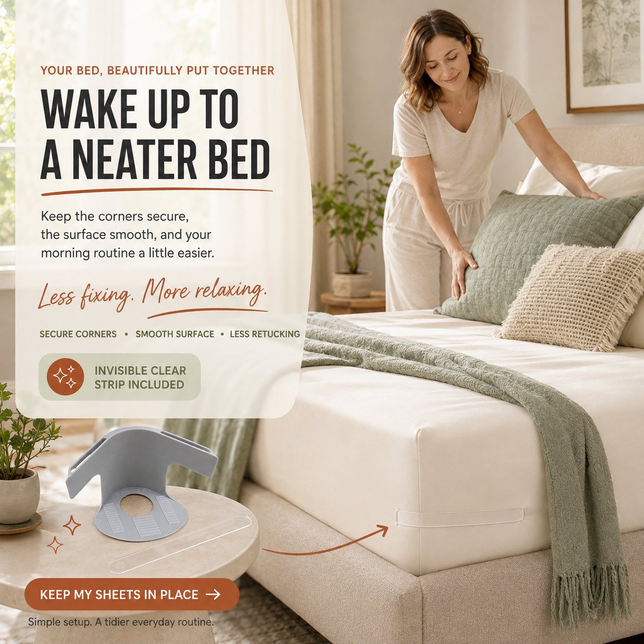 No-Slip Bed Sheet Fasteners with Invisible Clear Locking Strip 🛏️