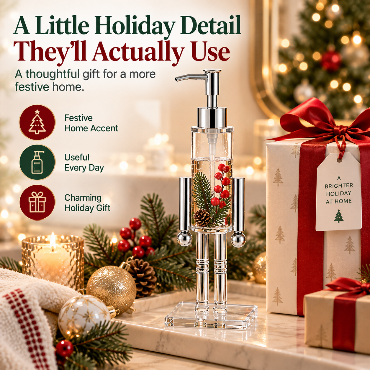 π Nutcracker Christmas Soap Dispenser β Refillable Holiday Pump Bottle