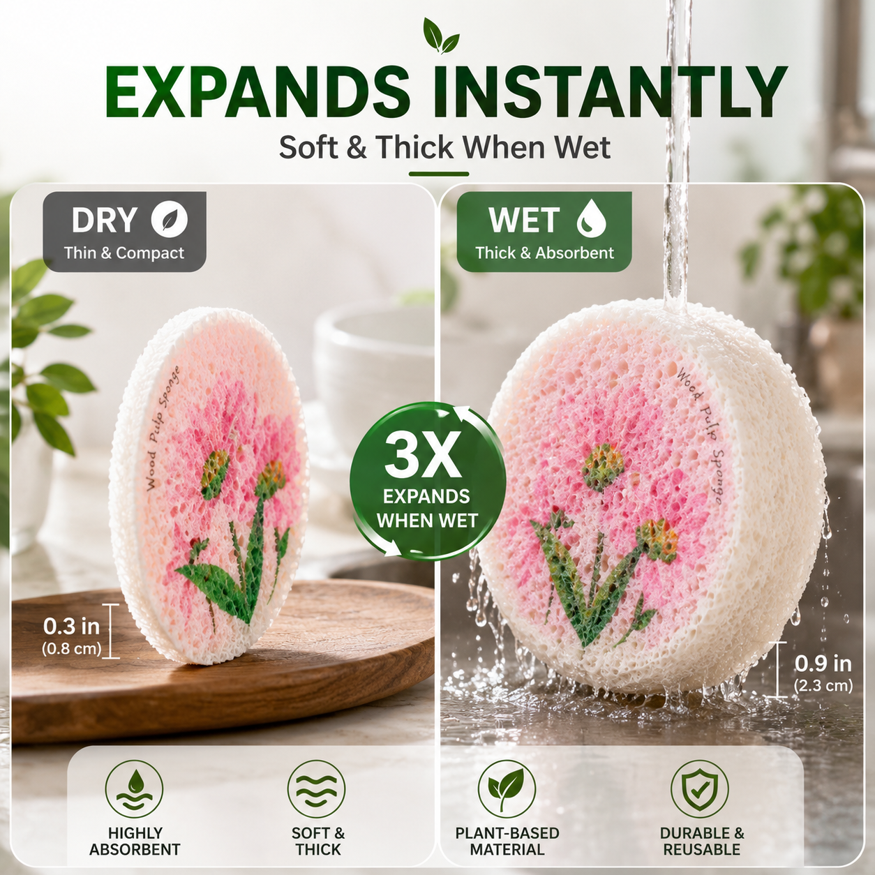 ๐ฟ 6pcs Water-Activated Disposable Cleaning Sponge | Natural Wood Pulp Foam Scrubber