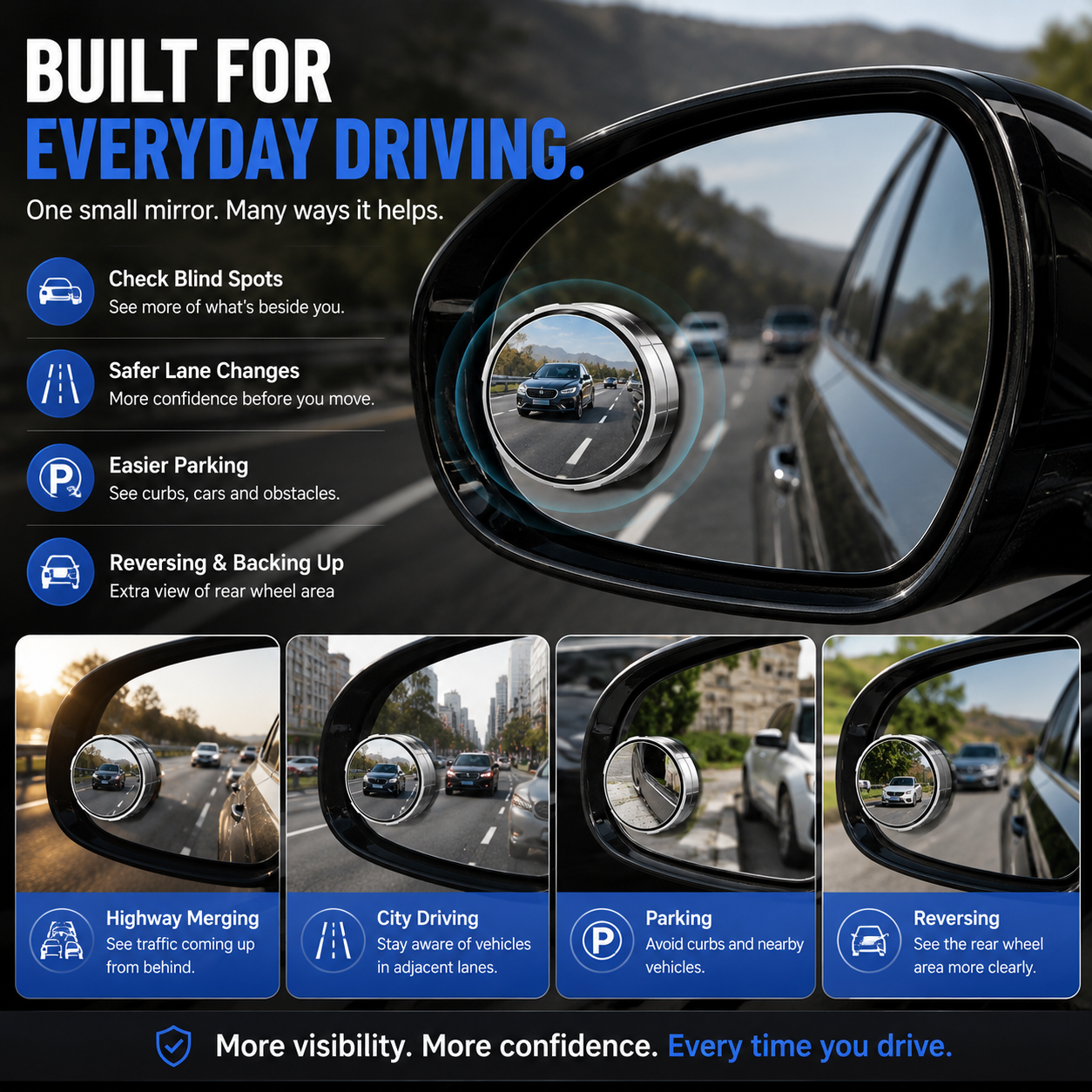 🚗 2-Pack 360° Adjustable Blind Spot Mirrors – Wide-Angle HD Car Side Mirror