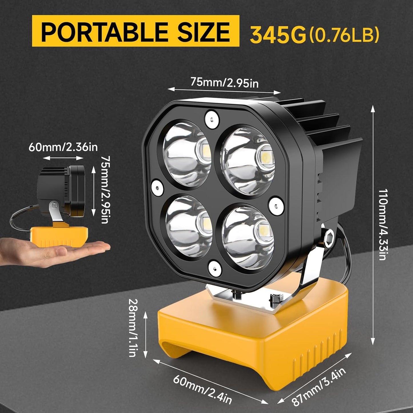 🛠️💡LED Work Light Compatible with Milwaukee 18V Battery/Dewalt 18V&20V Battery