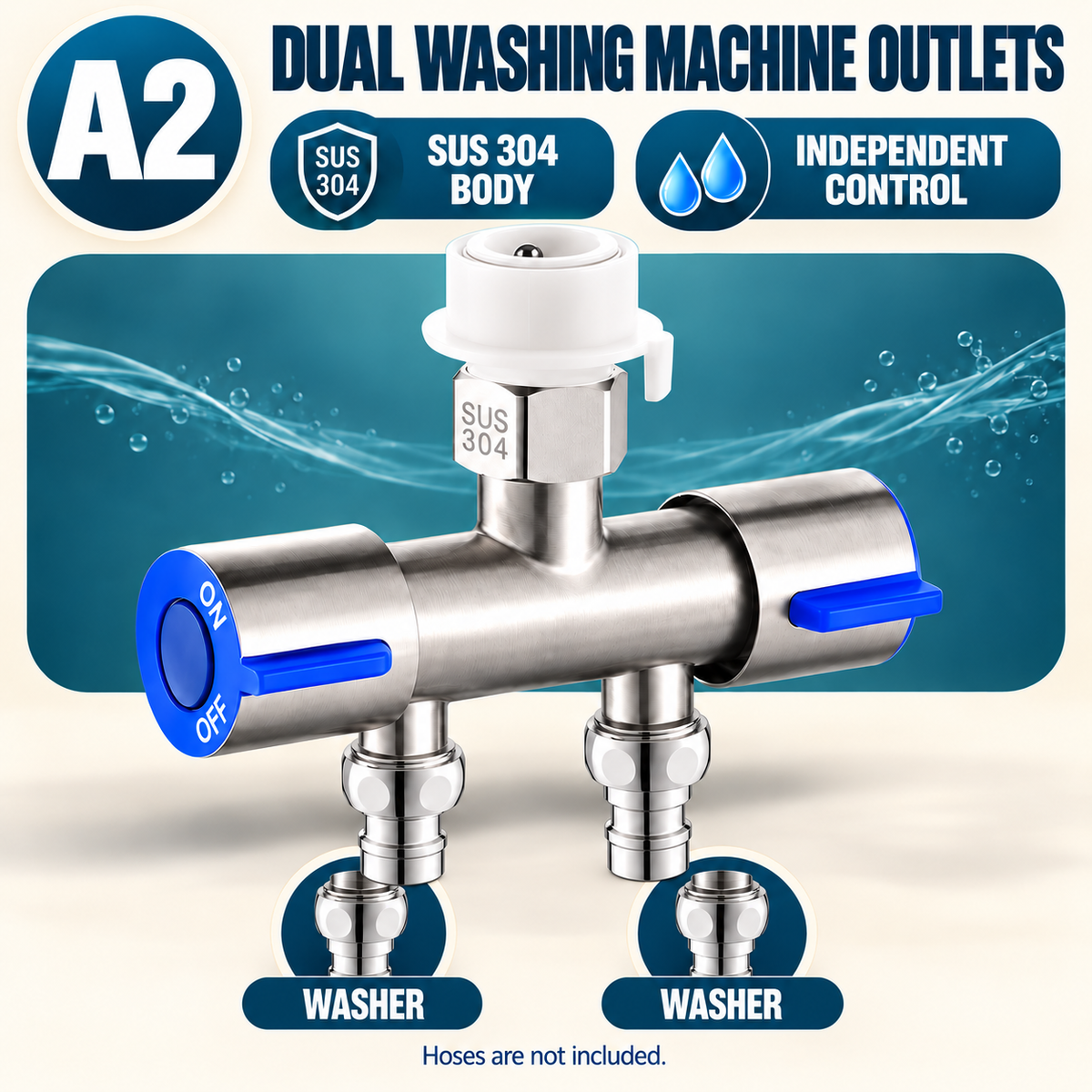 πΏ SUS 304 Dual-Control Faucet Splitter β 2-Way Hose & Washing Machine Adapter