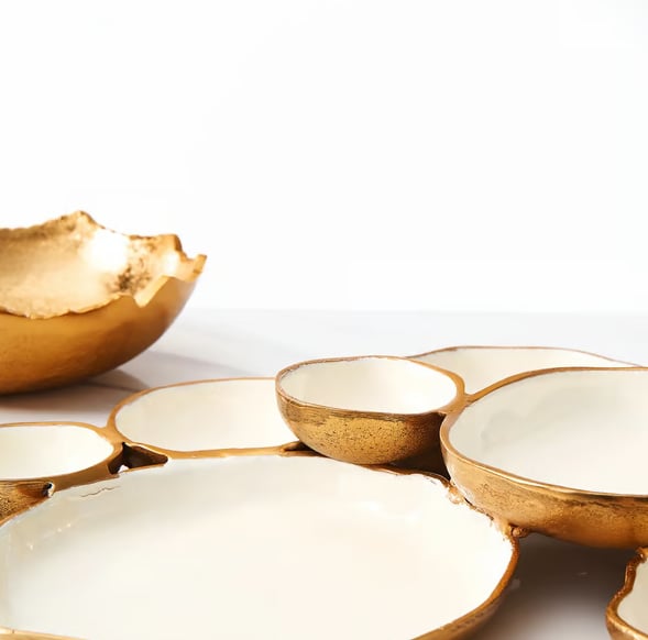🔥 Limited-Time Sale🔥🍽️ Cluster Accent Bowls – Shiny Gold Snack & Appetizer Serving Dish
