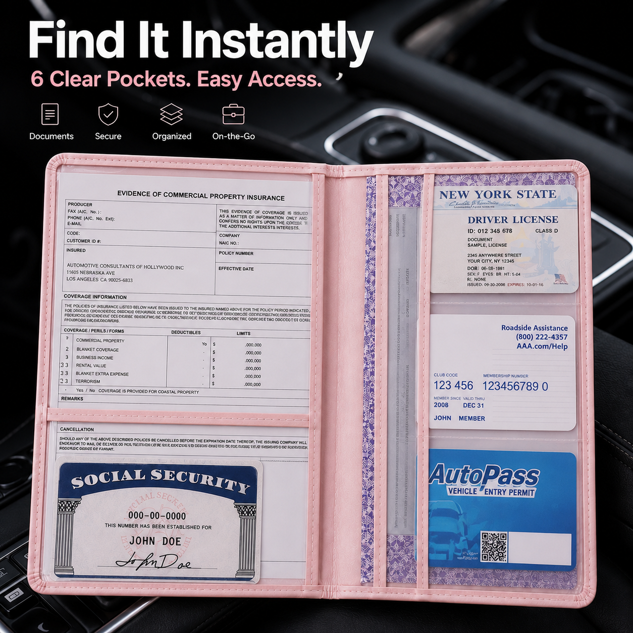 🚗 Car Registration & Insurance Document Holder | Premium PU Leather Organizer