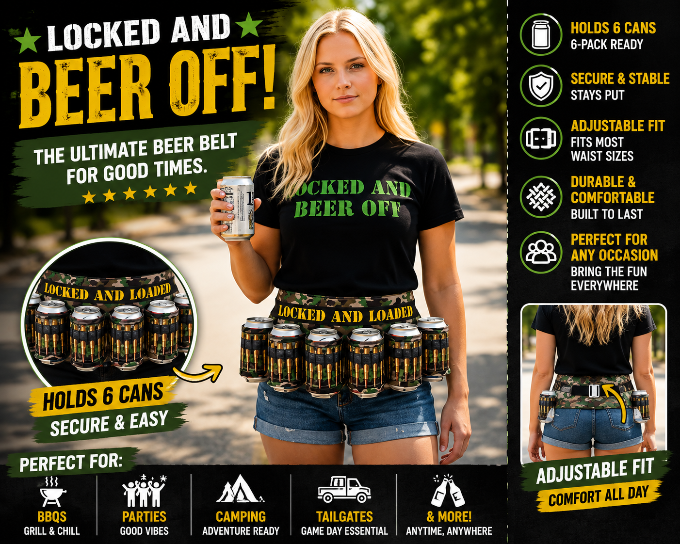 Funny Beer Belt Holster (6-Pack) | Hands-Free Drink Holder
