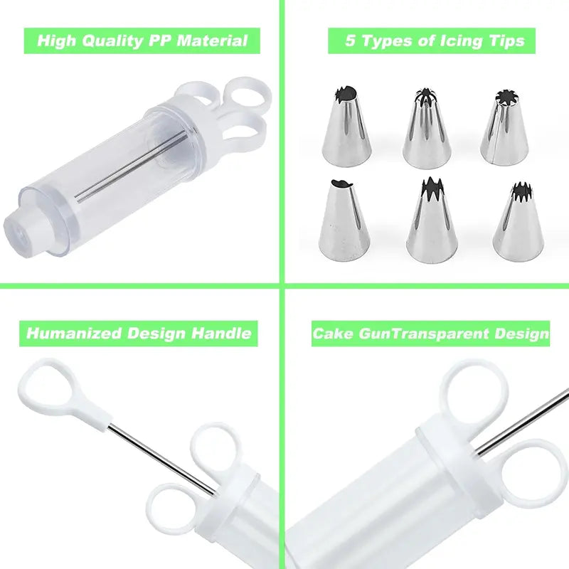 1Set Stainless Steel Cake Decorating Gun Kit with 6 Icing Nozzles - Cupcake Injector Piping Set for Cake & Deviled Egg Decoration, Pastry Icing Tools kitchen gadgets