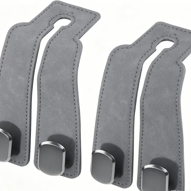 2PCS Premium Car Headrest Hooks – Leather Bag & Purse Organizer