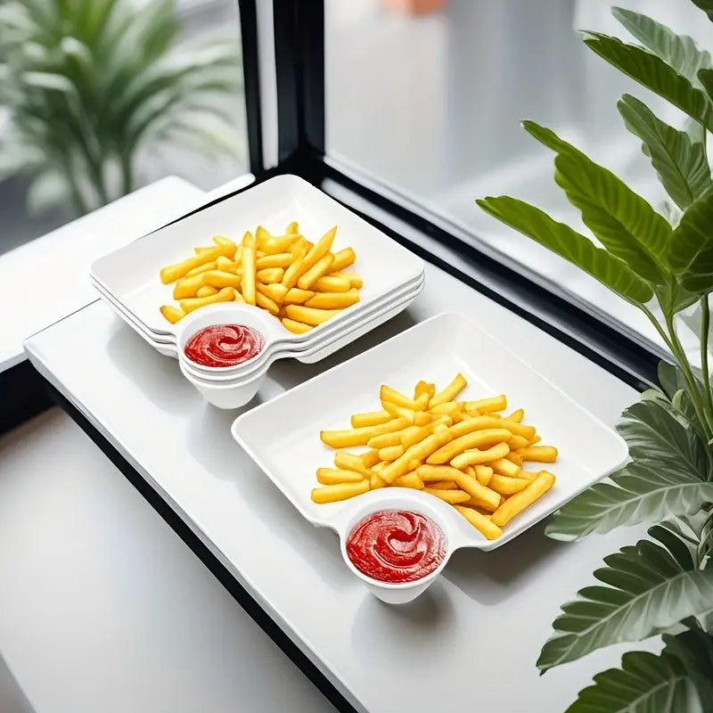 π 4-Piece Snack Plate Set with Built-In Dipping Sauce Bowl