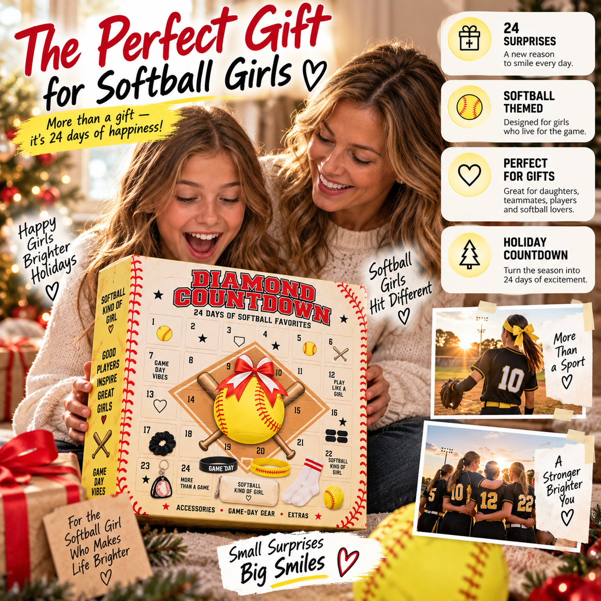 🥎 2026 Softball Girls Advent Calendar – 24 Days of Game-Day Surprises 🎁