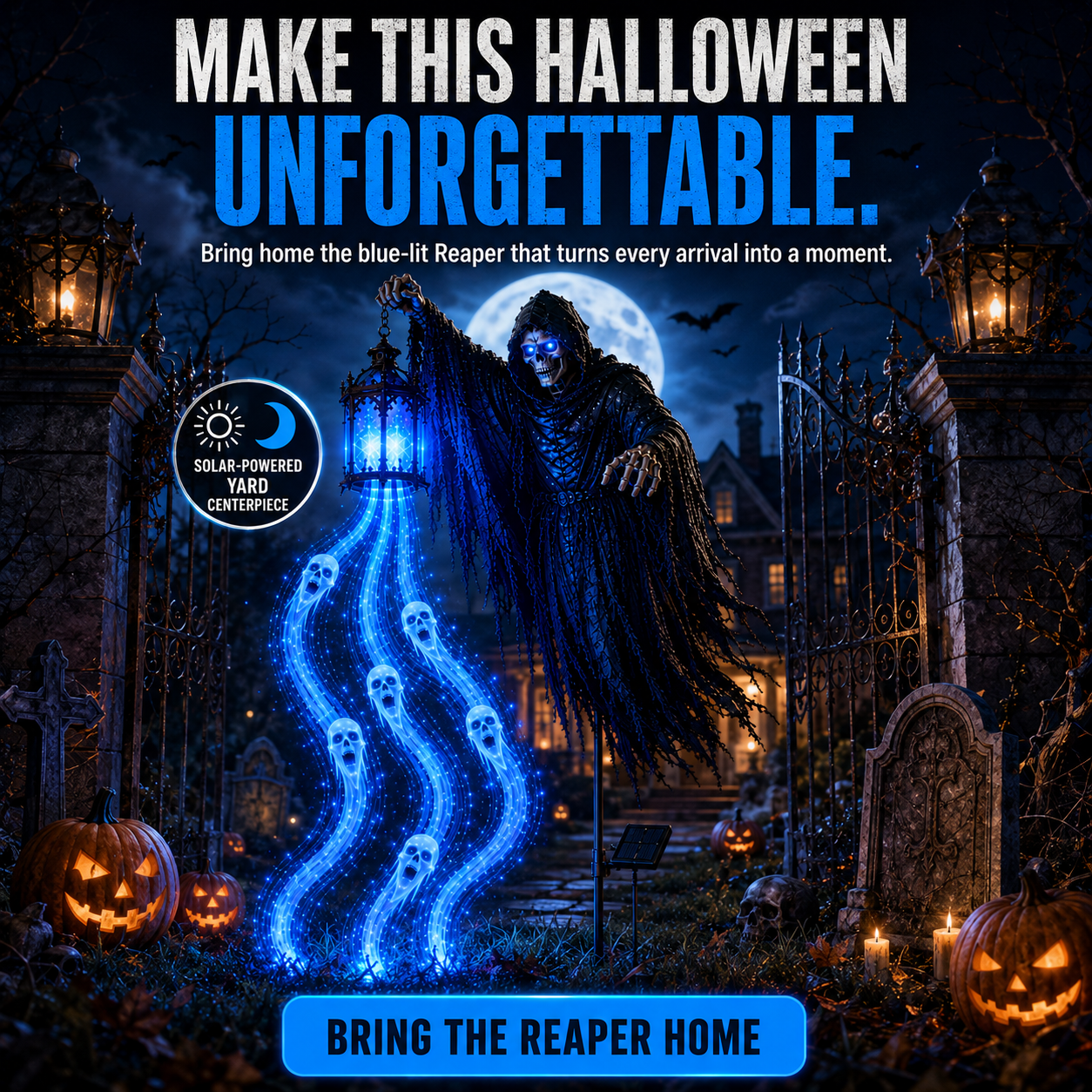š„ Today Only: 49% OFF š„Solar Grim Reaper Ghost Lantern Yard Stake with Blue LED Lights