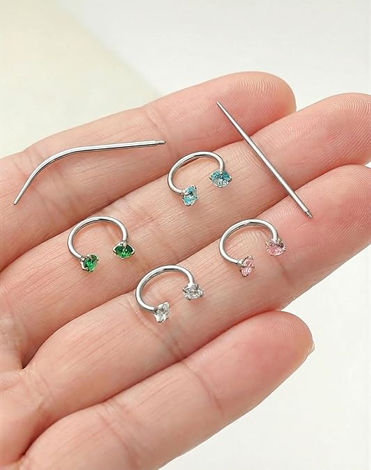 316L Surgical Steel Horseshoe Nose Ring Set | 18G 20G CZ Piercing Jewelry