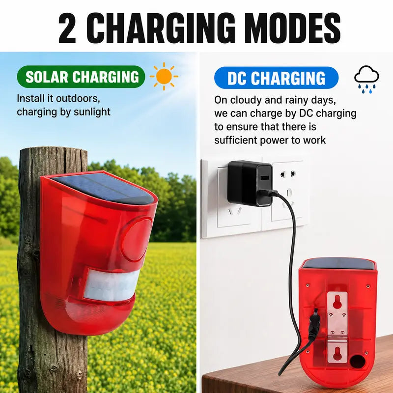 🚨 129dB Solar Motion Sensor Alarm – Loud Siren & Flashing LED Security Alert