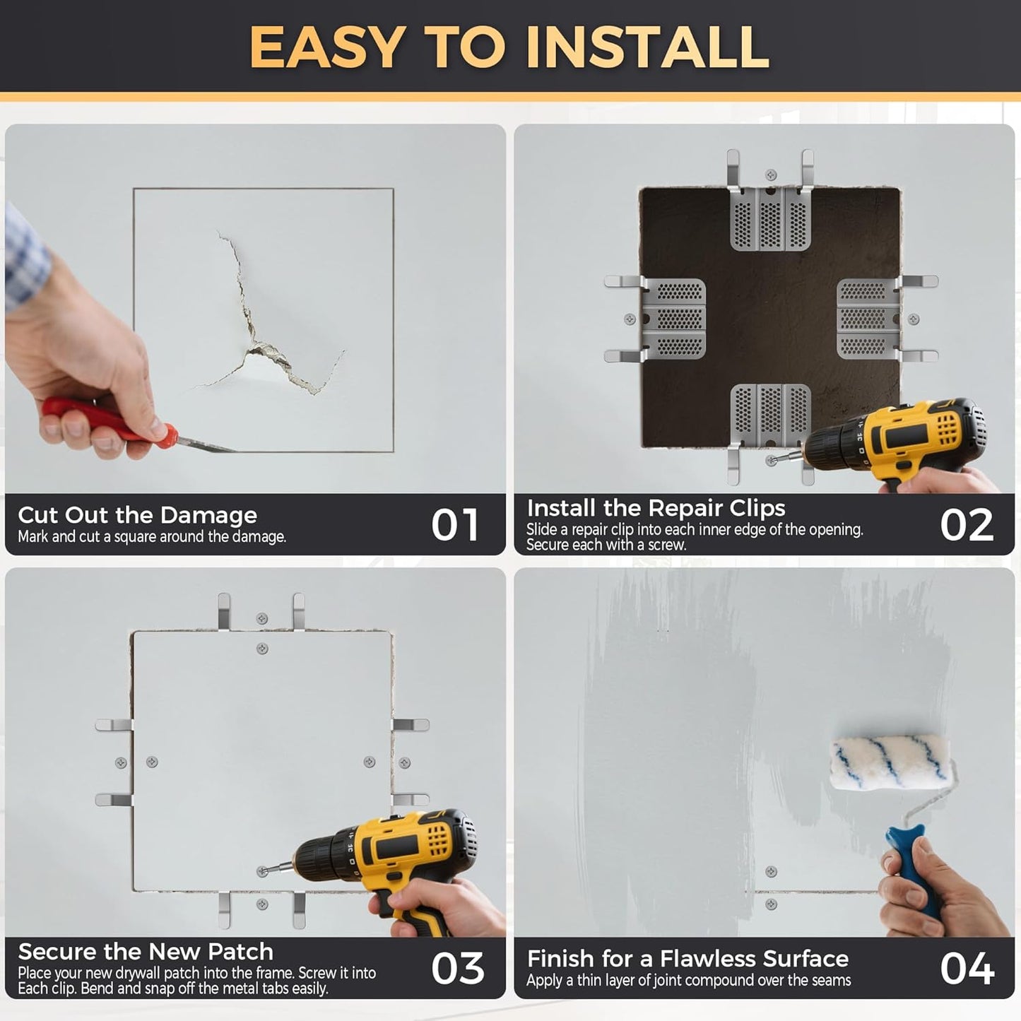 Easy Install Drywall Repair Clips 1/2 Inch | 10 Pack Wall Patch Kit