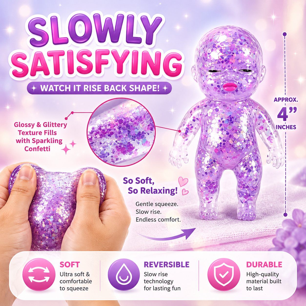 【Summervibes】3 Pack Baby Squishies Glittery Slow Rising Fidget Toys