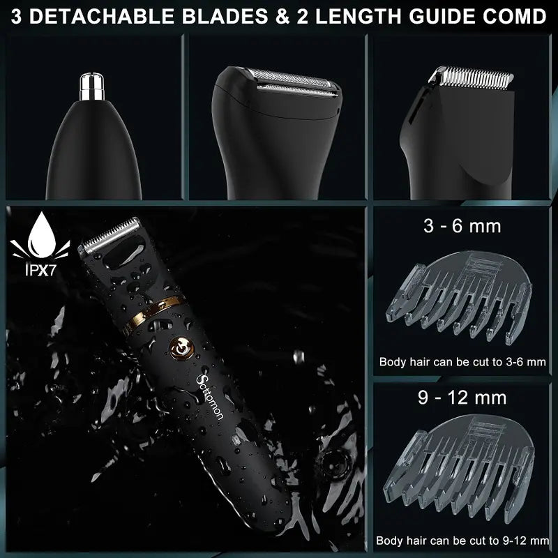 β¨ 3-In-1 Men's Body Groomer β Waterproof Groin, Body & Nose Hair Trimmer