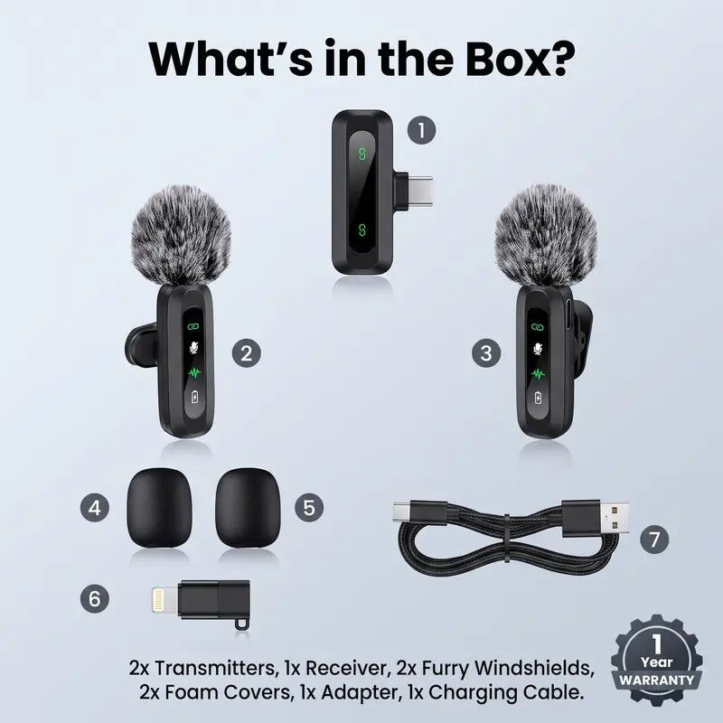 🎙️ Wireless Dual Lavalier Microphone – Crystal-Clear Sound Anywhere