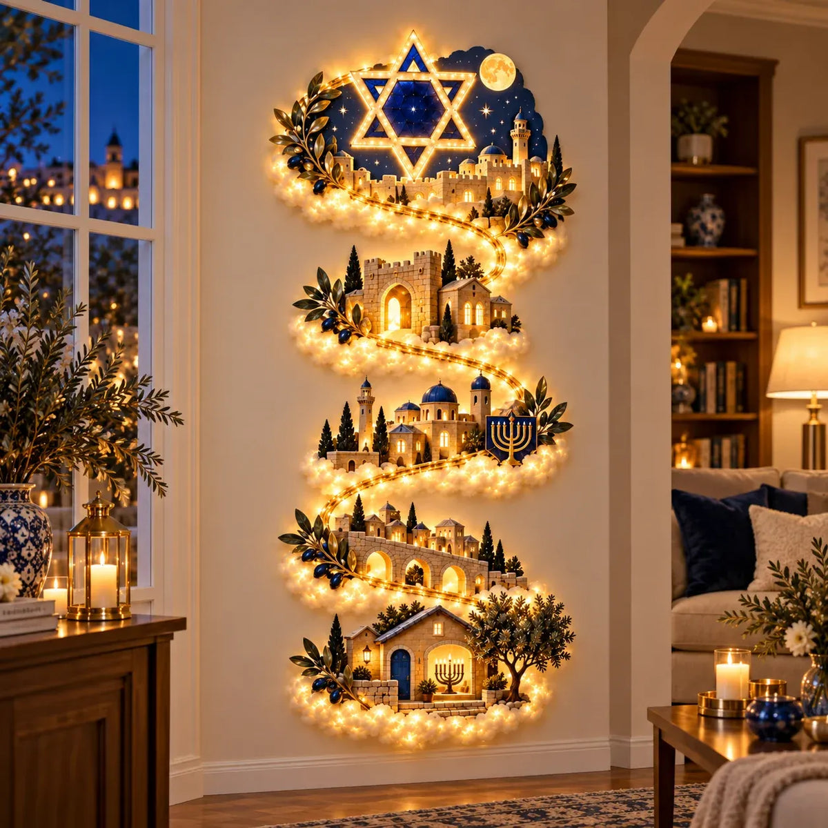 ๐ฅ๐๐ Hanukkah Festival of Lights Wall Decor Collection โ 4 Glowing Designs Celebrating Eight Nights of Light โจ