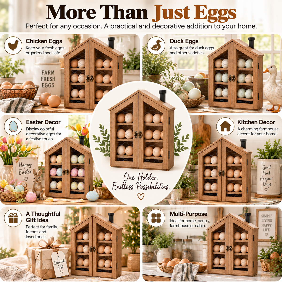 ✨ Farmhouse Egg Holder Organizer | Decorative Wooden Egg Storage Rack For Kitchen
