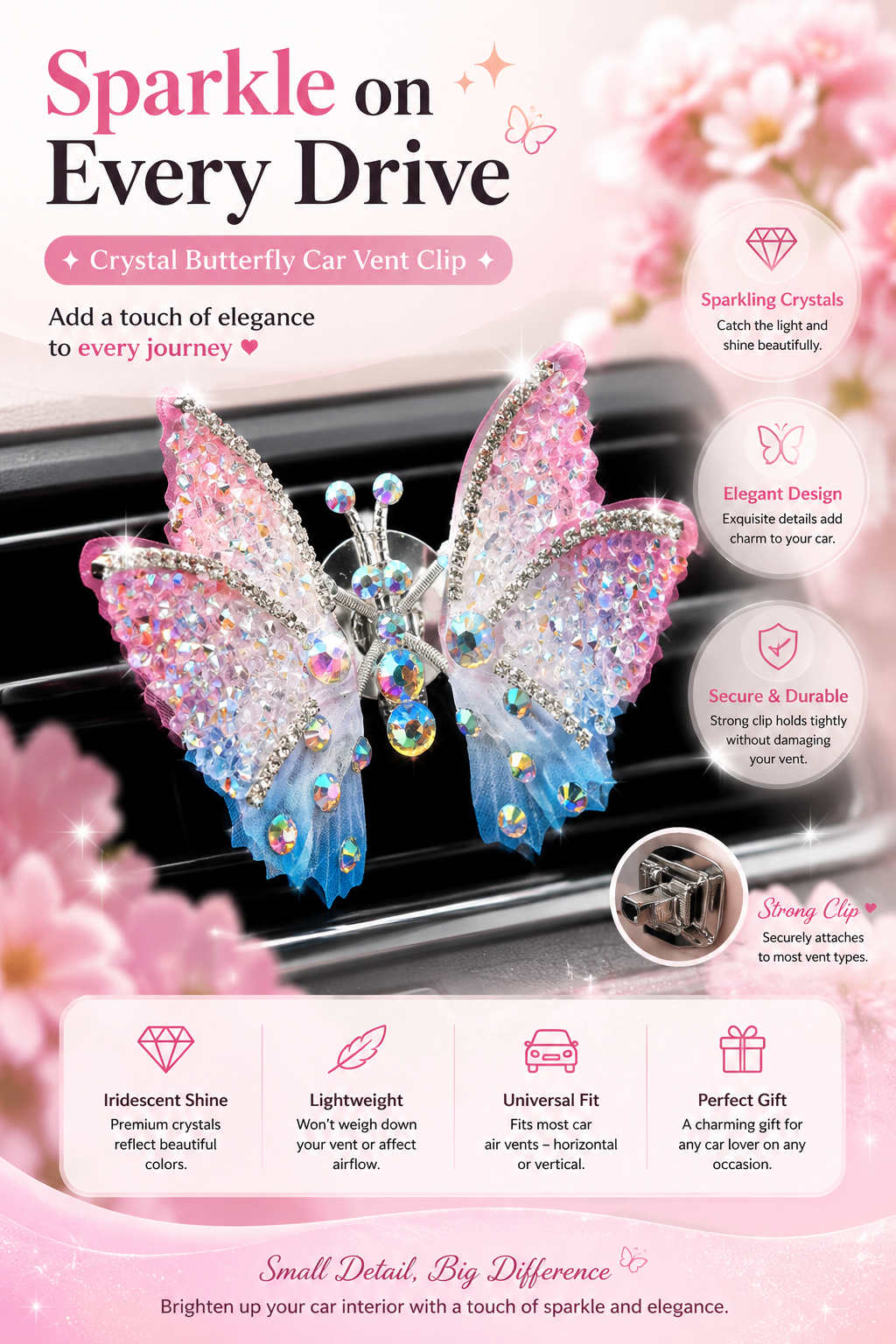 π¦ Crystal Butterfly Car Decor Clip β Add Sparkle to Every Drive β¨