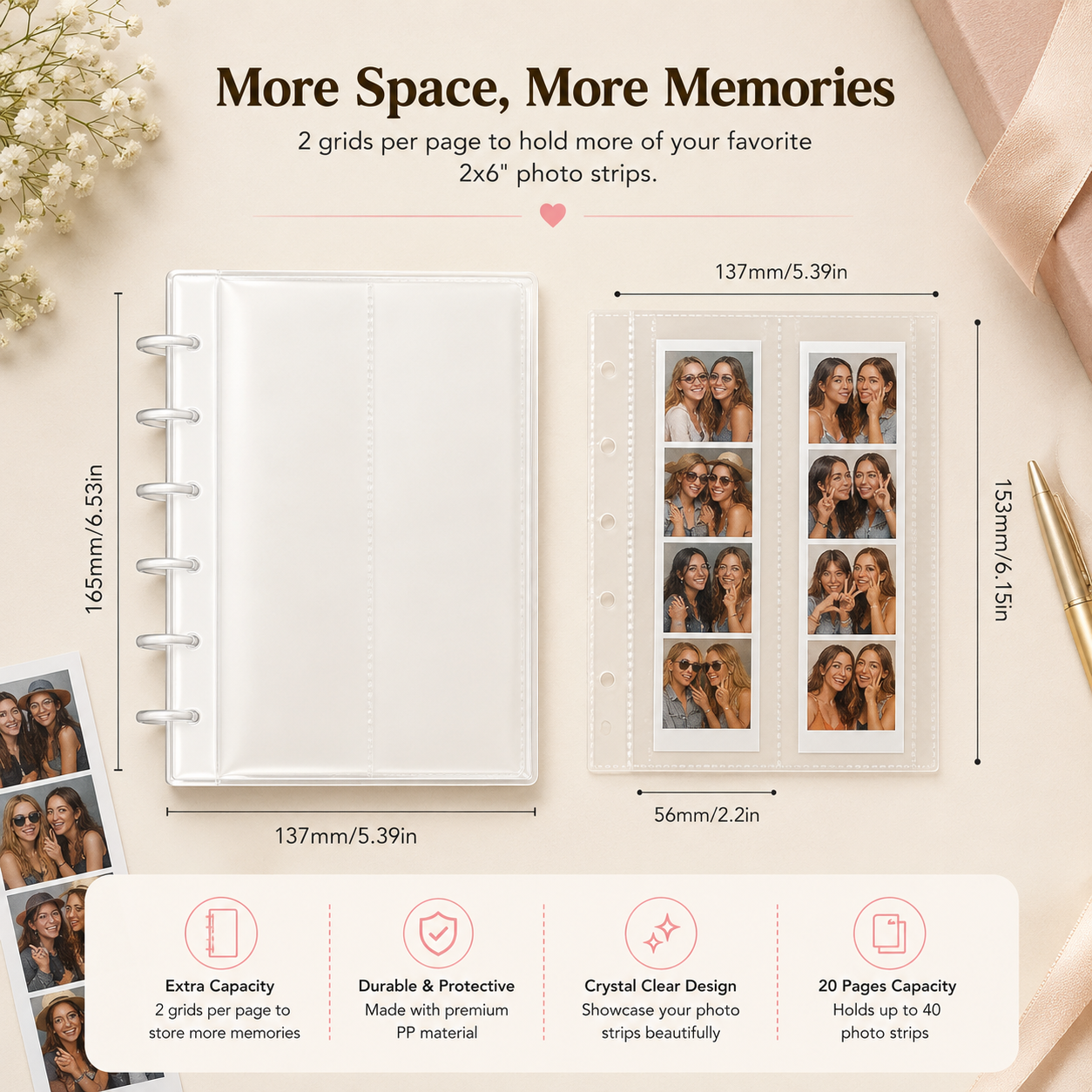 Clear Photo Booth Frame Album for 2x6 Photo Strips | 20 Pages