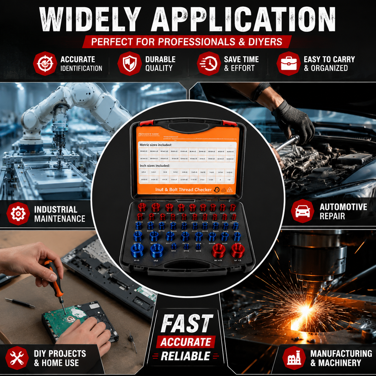 44PCS Nut & Bolt Thread Checker Set ā SAE & Metric Gauge Tool Kit for Fast Bolt Identification