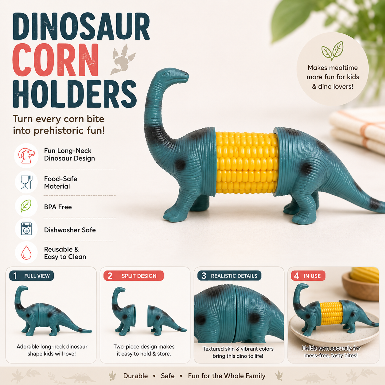 π¦ Cute Dinosaur Corn Holders β Fun Stainless Steel BBQ Kitchen Gadget Set