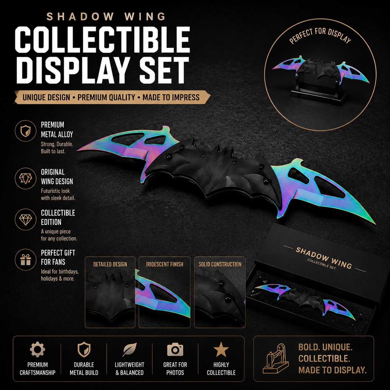 Nocturnal Wing Collectible Set ā Premium Metal Display Art Piece (3 Finishes)