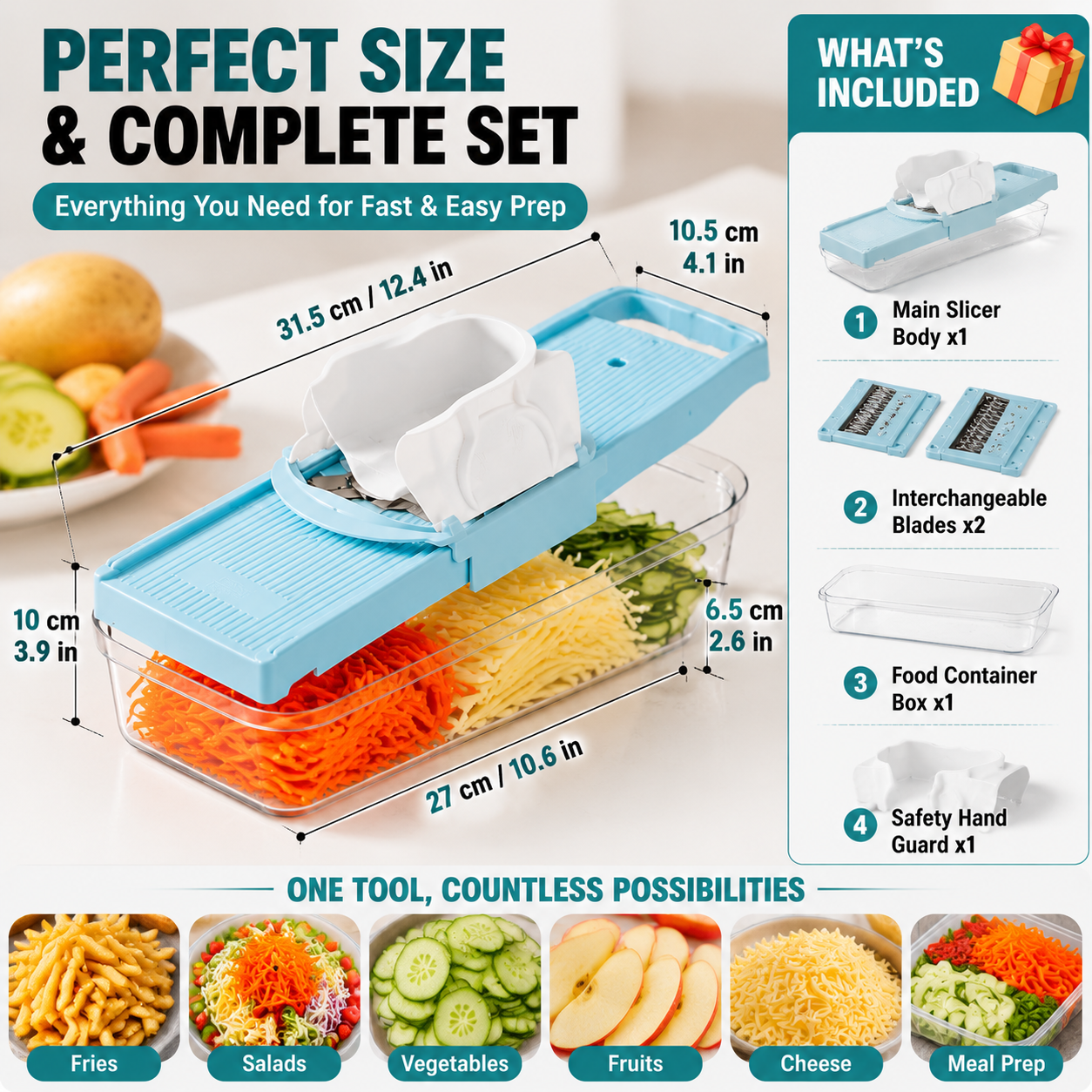 π₯ 2-in-1 Multi-Function Vegetable Slicer & Shredder β Fast Potato Cutter for Fries, Salad & Kitchen Prep | Safe Handheld Design with Dual Blades