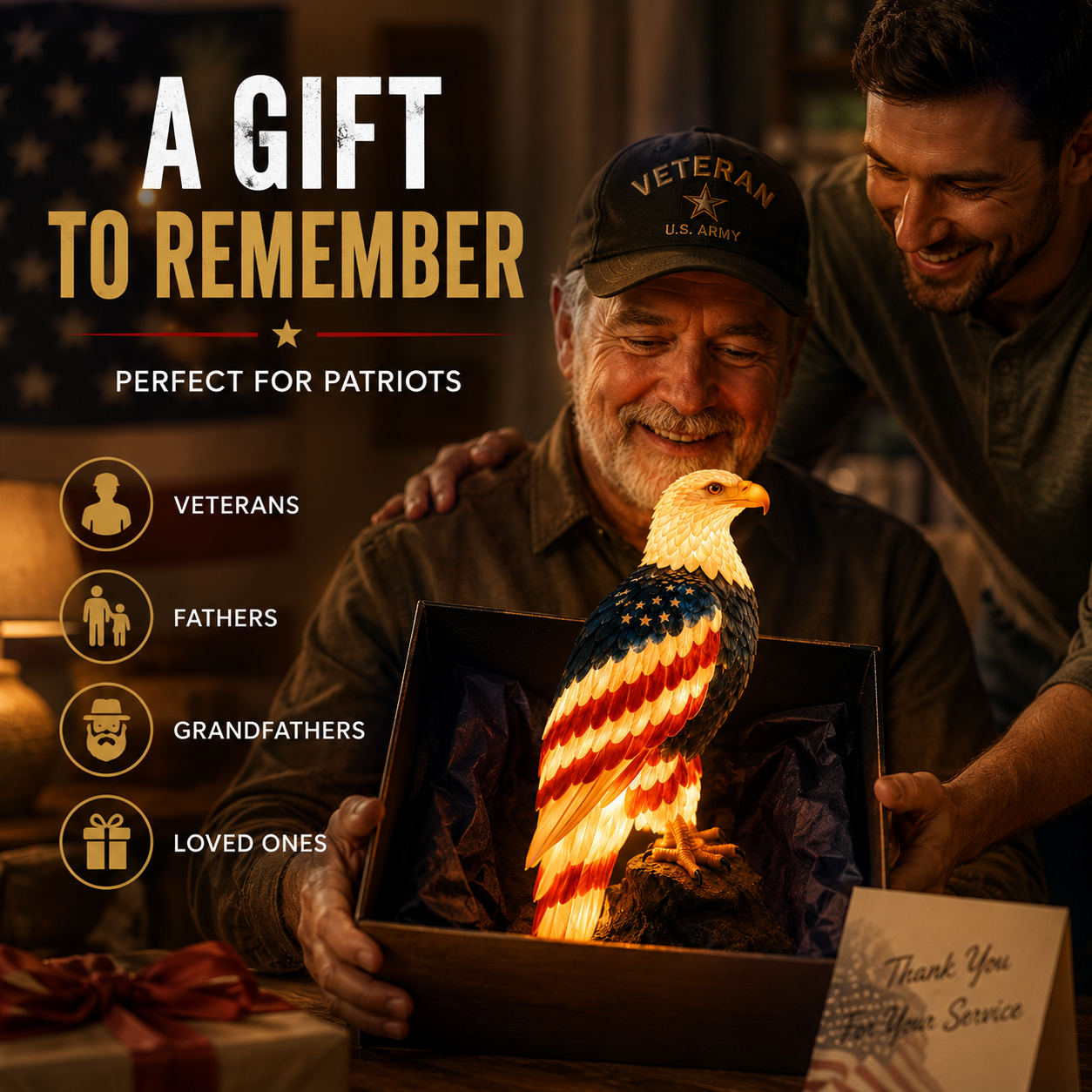 American Eagle Lamp – Patriotic Home Decor Light for Veterans & Patriotic Families