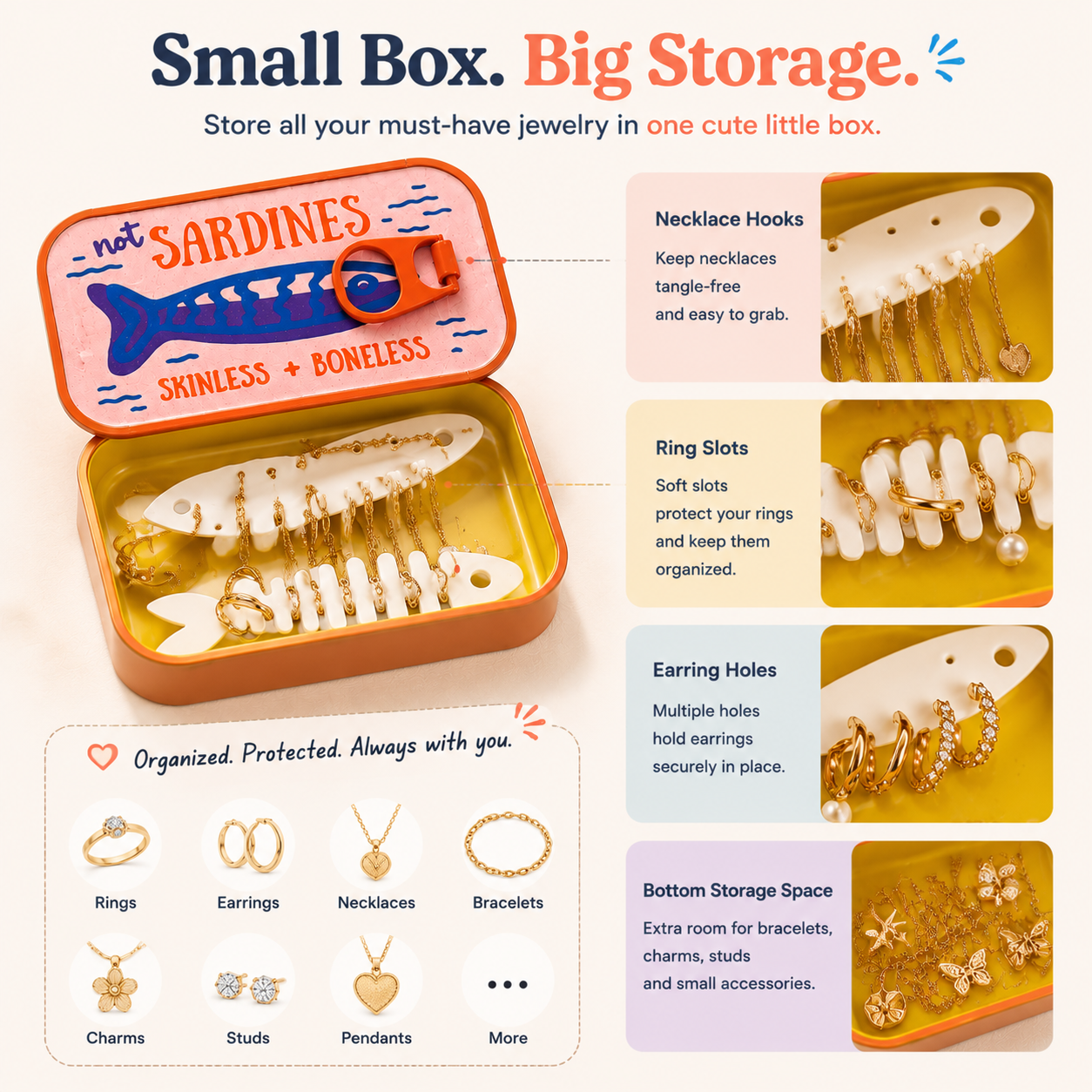 π Vintage Sardine Tin Jewelry Box β Cute Mini Travel Organizer for Rings & Earrings
