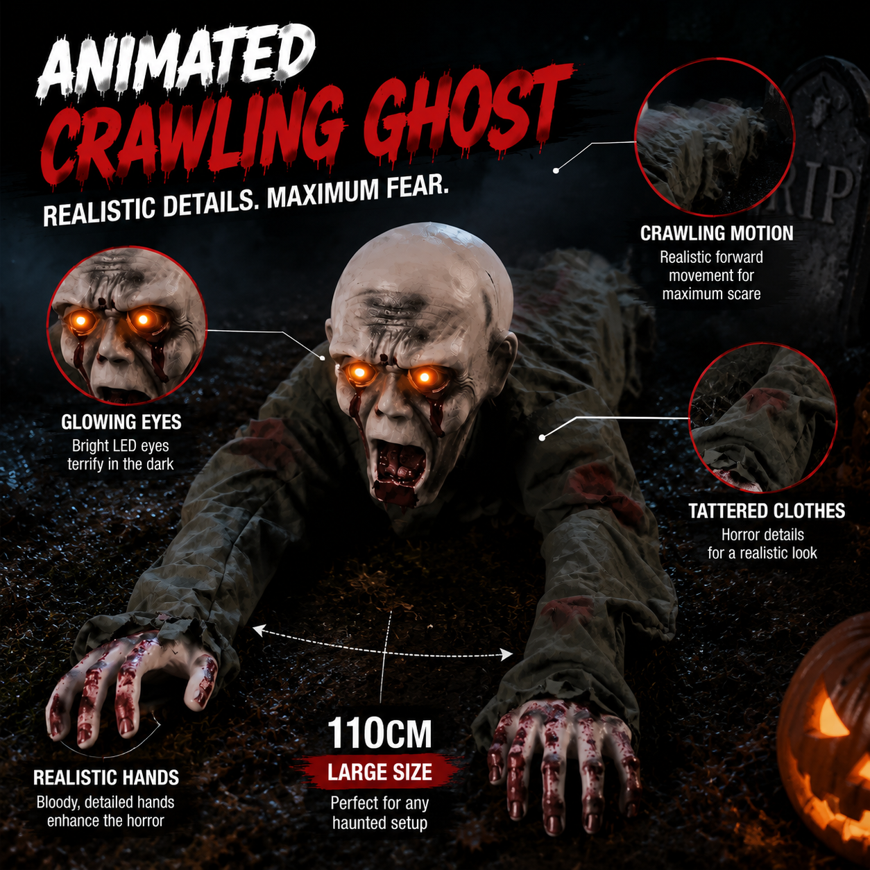 π Creepy Crawling Ghost With Glowing Eyes β The Ultimate Halloween Yard Decoration