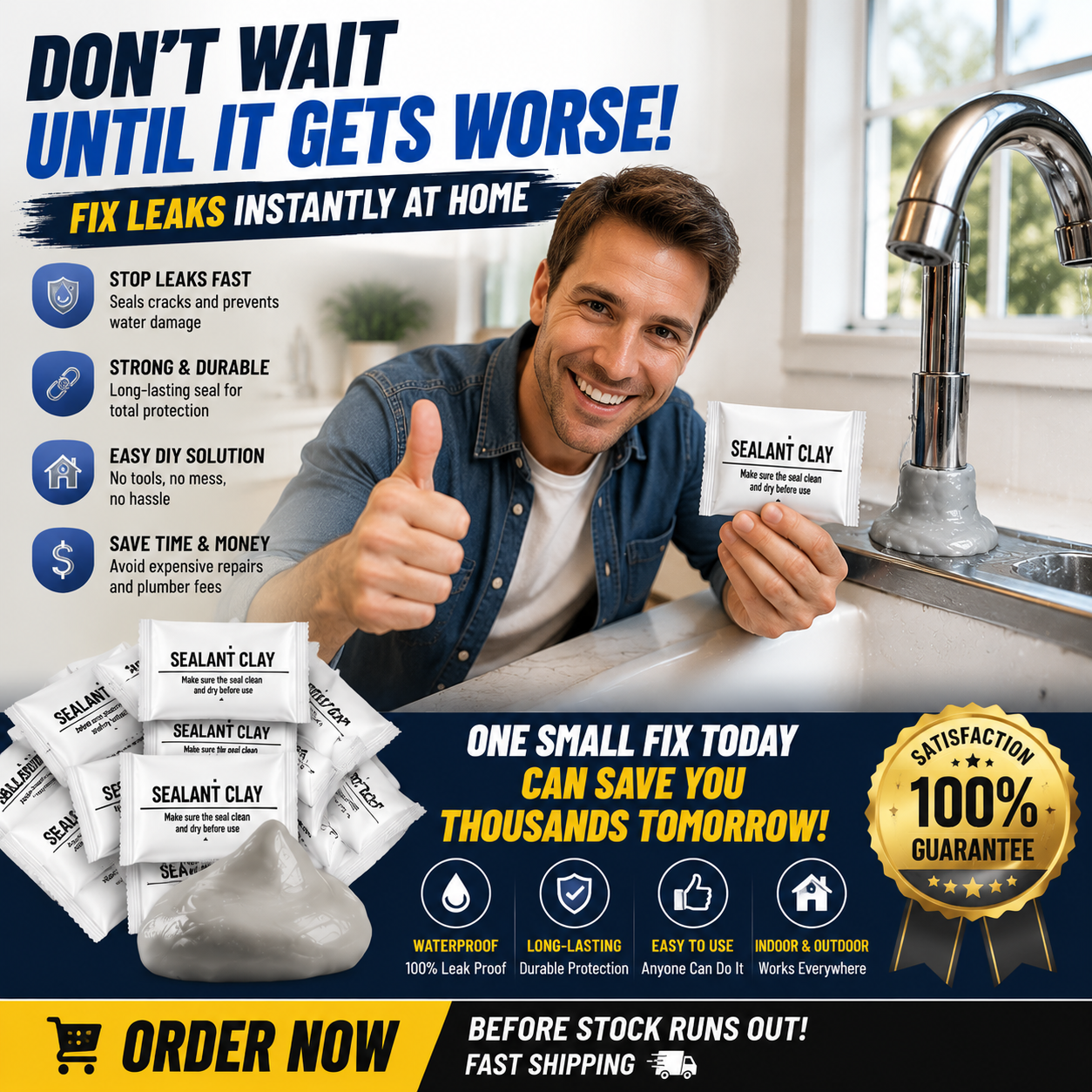 π§ Waterproof Sealing Putty β Fix Leaks, Cracks & Gaps in Minutes Without Tools(10Pcs)